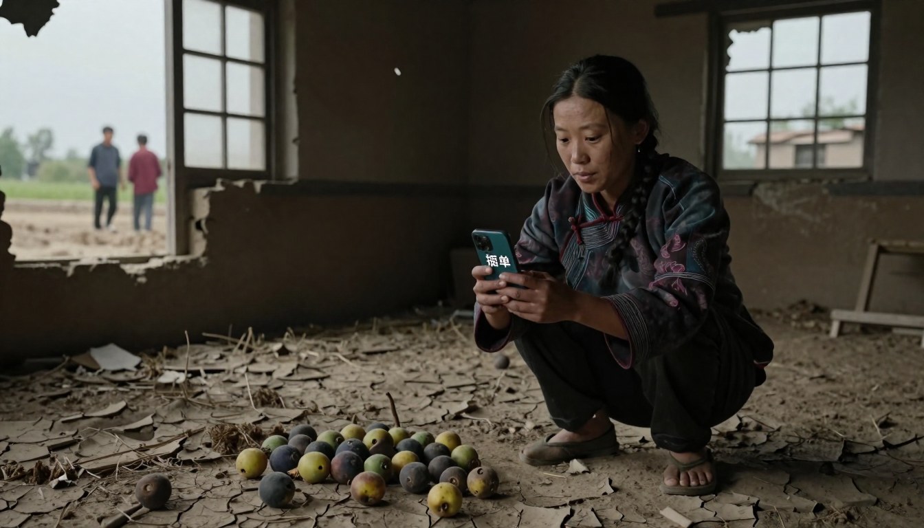 村里的果子烂在地里, 女主靠一部手机直播卖空全村的货, 却被人造谣刷单（北方旱地·关键场景近景